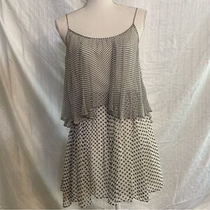 0066 HALSTON HERITAGE POLKA-DOT SILK-CHIFFON PLEATED DRESS LADIES size 2